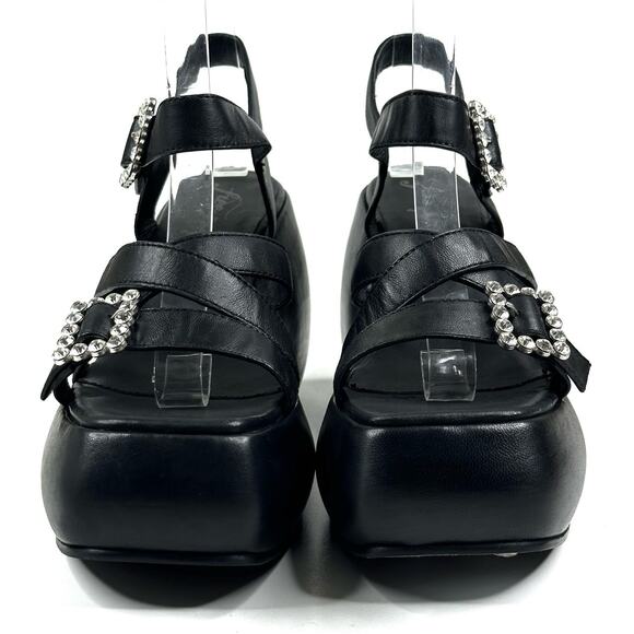 Free People Brooklyn Ankle Strap Black Leather Platform Sandals Womens 6.5 New - Picture 3 of 9